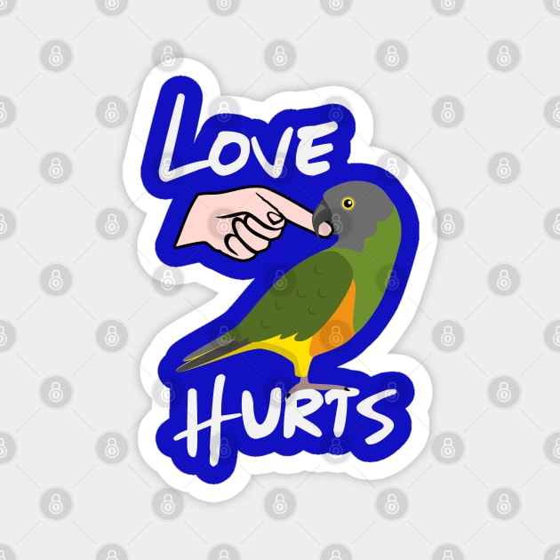 Love Hurts Senegal Parrot Biting Finger Magnet by Einstein Parrot