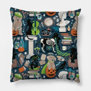 Labracadabrador halloween magic puppies // pattern // nile blue background teal limerick green and mint details black and yellow Labrador Retriever dogs Pillow