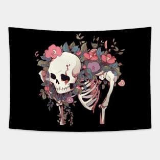 Sad Skeleton with Flowers Tapestry