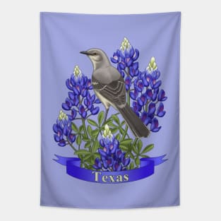 Texas State Mockingbird and Bluebonnet Flower Tapestry