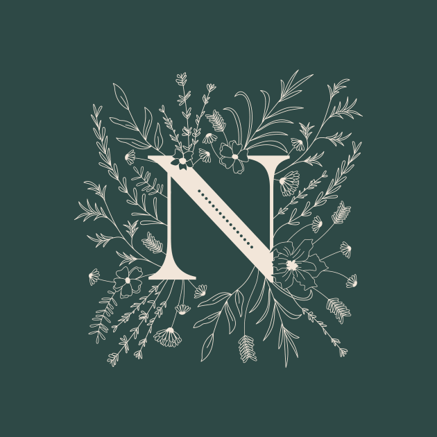 Botanical Letter N (Forest Green) by Cascade Patterns