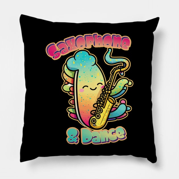 Saxy Rainbow Saxophone and Dance Player Pillow by DanielLiamGill