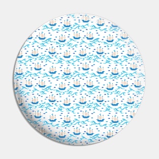 Blue Ship Voyage in the Sea Pattern Pin