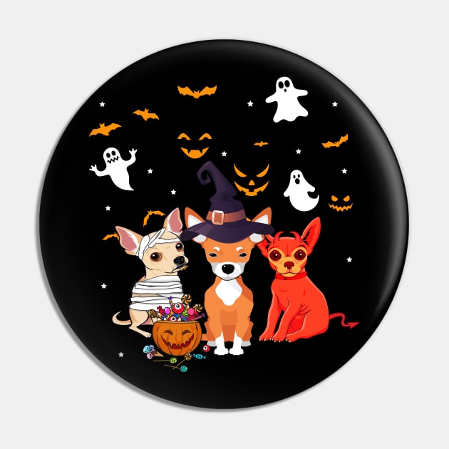 Funny Three Chihuahua Halloween Gift Shirt Pin by Bensonn