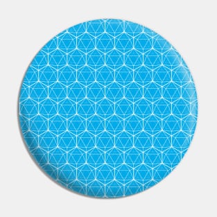 Icosahedron White on Bright Blue Pin