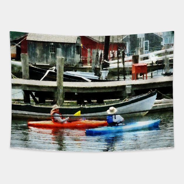 Orange And Blue Kayaks Tapestry by SusanSavad