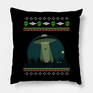 UFO Alien Abduction Ugly Christmas Sweater Pillow