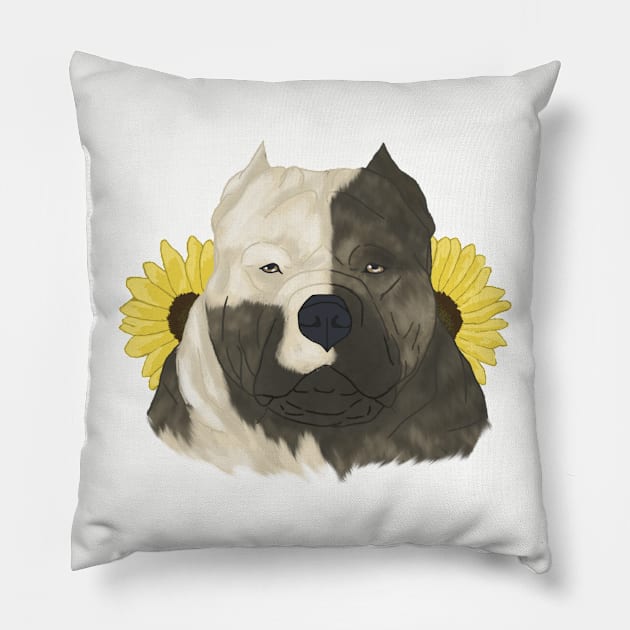 Brindle Pied American Bully with Sunflowers Pillow by TrapperWeasel