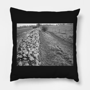 Ancient stone wall on historical Roman camp in rural Norfolk, UK Pillow