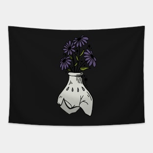 Dark Purple Flowers in Broken Vase Tapestry