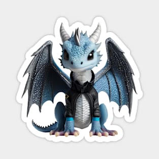 Cute Blue Baby Ice Dragon Wearing a Leather Jacket Magnet