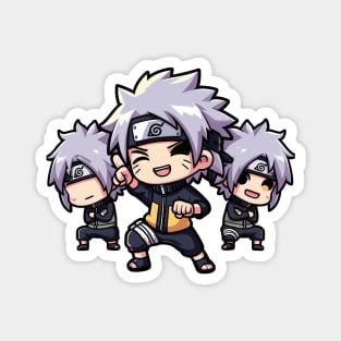 Kakashi Trio Chibi Design - Happy and Weird Anime Humor Magnet