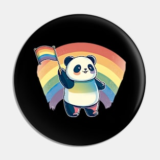 Cute Kawaii Panda Pride with rainbow flag Pin