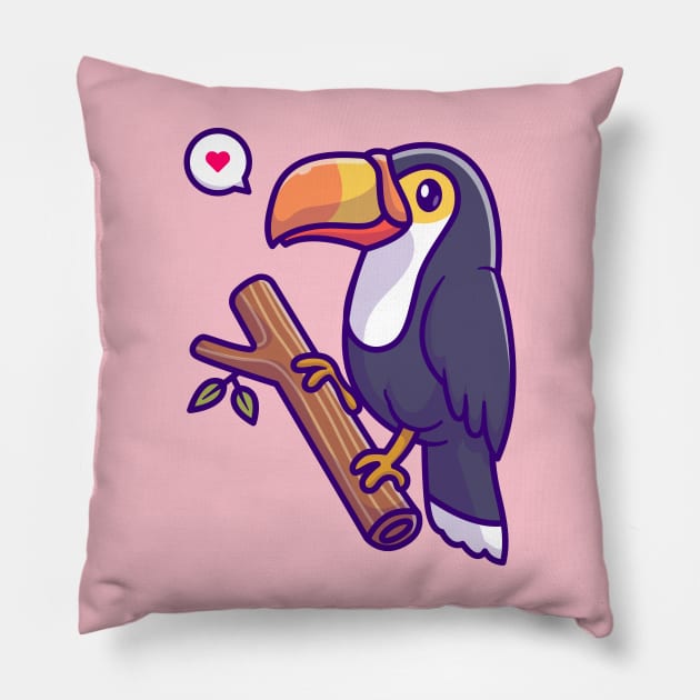 Cute Toucan Bird On Branch Cartoon Pillow by Catalyst Labs