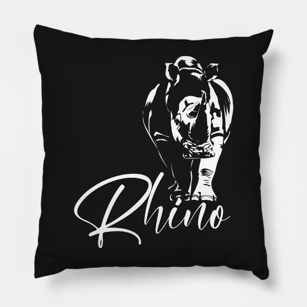 Rhinoceros on a black background Pillow by Mammoths