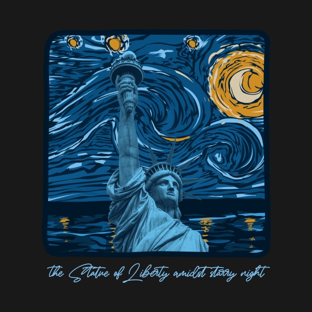 Statue of liberty amidst starry night by lounesartdessin