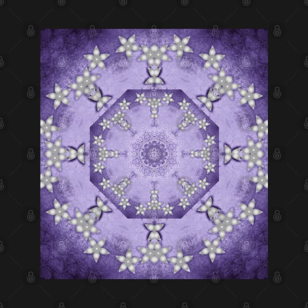 Silver flowers on deep purple textured mandala by hereswendy