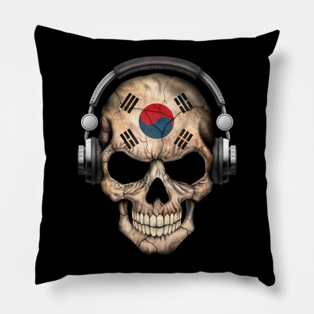 Dark Skull Deejay with South Korean Flag Pillow by jeffbartels