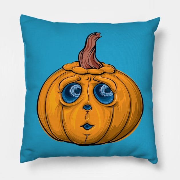 Scared Orange Pumpkin Pillow by PatrioTEEism