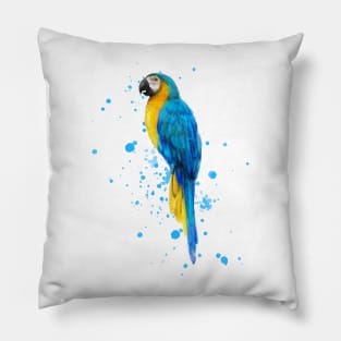 Watercolor Blue and Gold Macaw Pillow