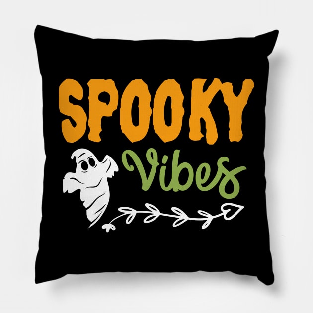 Ghost Design Halloween Tee Spooky Vibes Halloween Party Pillow by InnerMagic