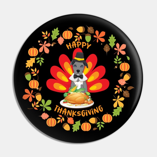 Happy Thanksgiving Blue Nose Pitbull Pup Turkey Fall Leaves Pin by Rosemarie Guieb Designs