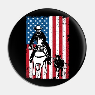 Distressed Cowboy Roping USA American Flag Pin