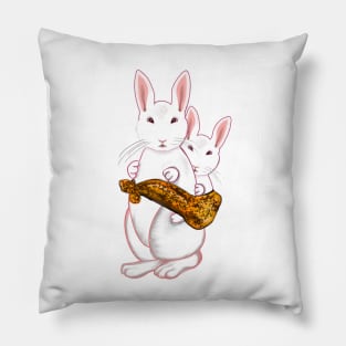 Mother and baby bunny rabbits flowers - cute bunny family mama rabbit carrying a baby rabbit child mothers day Pillow