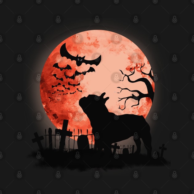 French bulldog frenchie and bats with red moon by Collagedream