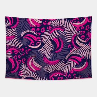 Pink and Navy Palms and Bananas Tapestry