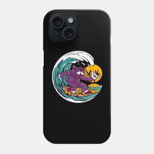 cat surfing, cat surfing, surfs up cat, cat on surfboard, cat riding waves, Phone Case