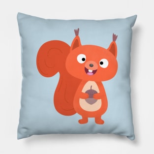 Happy cute red squirrel cartoon illustration Pillow