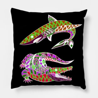 the king shark and the king gator in mandala pattern Pillow