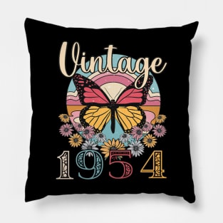 Floral Butterfly Retro Vintage 1954 69th Birthday Pillow