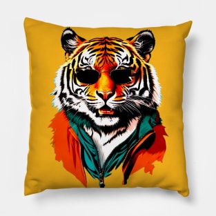 Tiger Vibes: Fierce and Trendy Art with Sunglasses Pillow