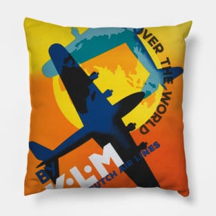 KLM All Over the World Vintage Poster 1930s Pillow