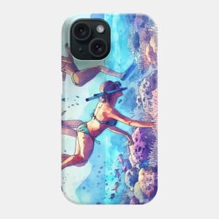 Artistic illustration of a beach scene from underwater Phone Case