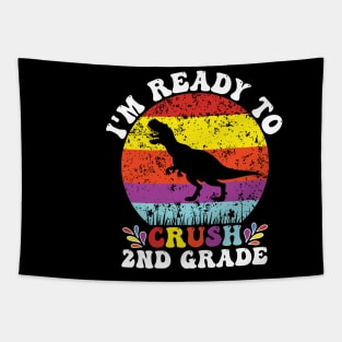 funny groovy back to school 2nd grade teacher , dinosaur Tapestry