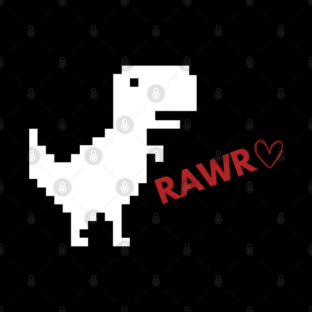 Rawr Dinosaur Happy Valentines Day - Game Pixel Dinosaur by JK Mercha