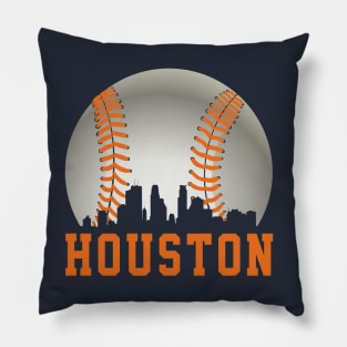 Vintage Houston TX Downtown Skyline Baseball For Gameday Pillow