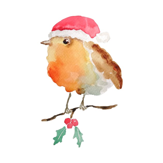 Robin Christmas bird watercolor by colorandcolor