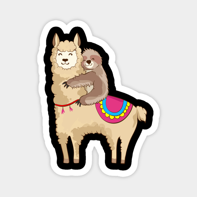 Sloth Riding Llama Hugging Animal Friends Magnet by theperfectpresents