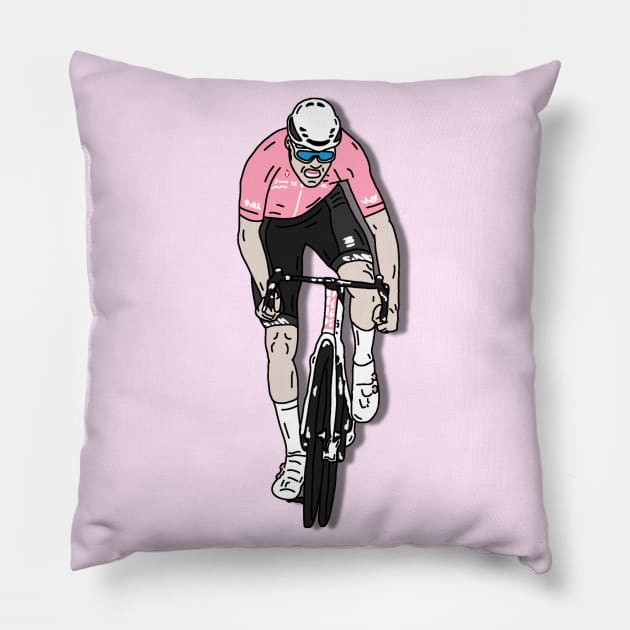 Mathieu van der Poel Giro 2022 (Maglia Rosa Version) Pillow by p3p3ncil