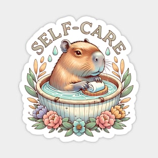 Self-care Capybara Bathing in a Hot Tub Magnet