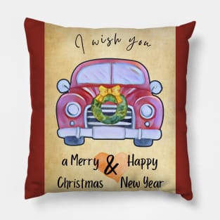 Christmas Car - wish greeting card Pillow