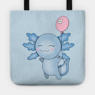 Cute Baby Blue Axolotl with Pink Balloon Tote