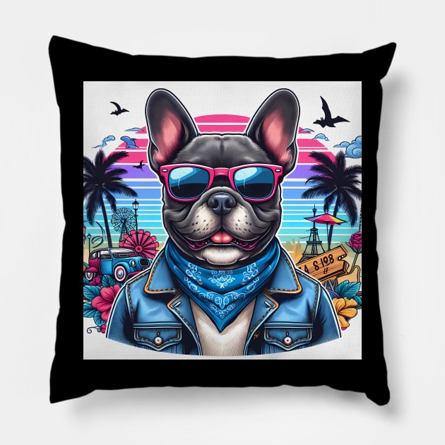 Funny French Bulldog with Sunglasses Pillow by CreativeSparkzz