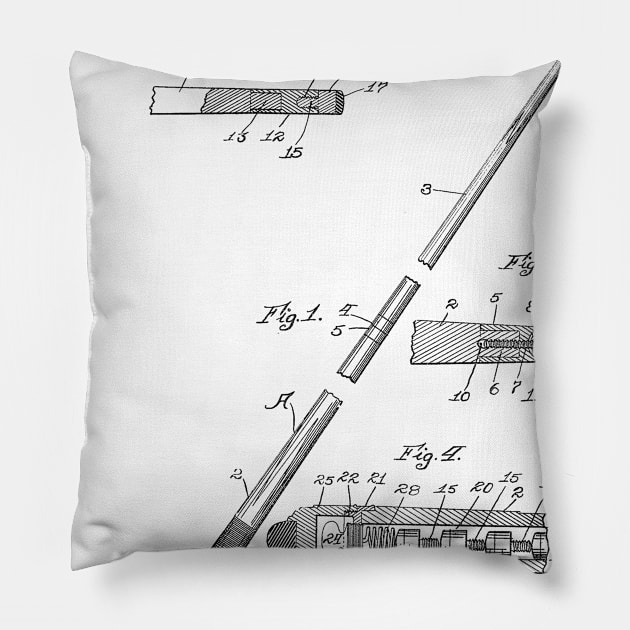 Billiard Cue Vintage Patent Hand Drawing Pillow by TheYoungDesigns