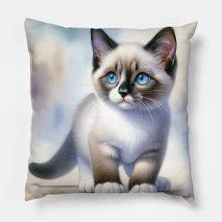 Snowshoe Watercolor Kitten - Cute Kitties Pillow