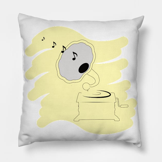 Gramophone with musical notes Pillow by GiCapgraphics